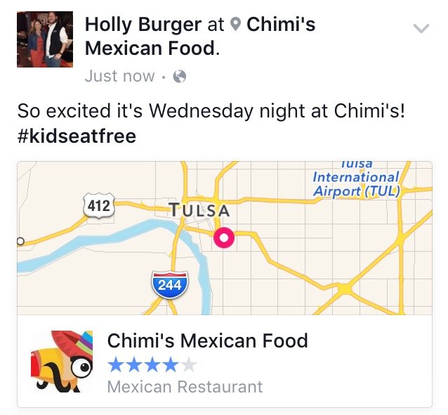 Facebook Check-in Example at Chimis Facebook Check-in Example at Chimis