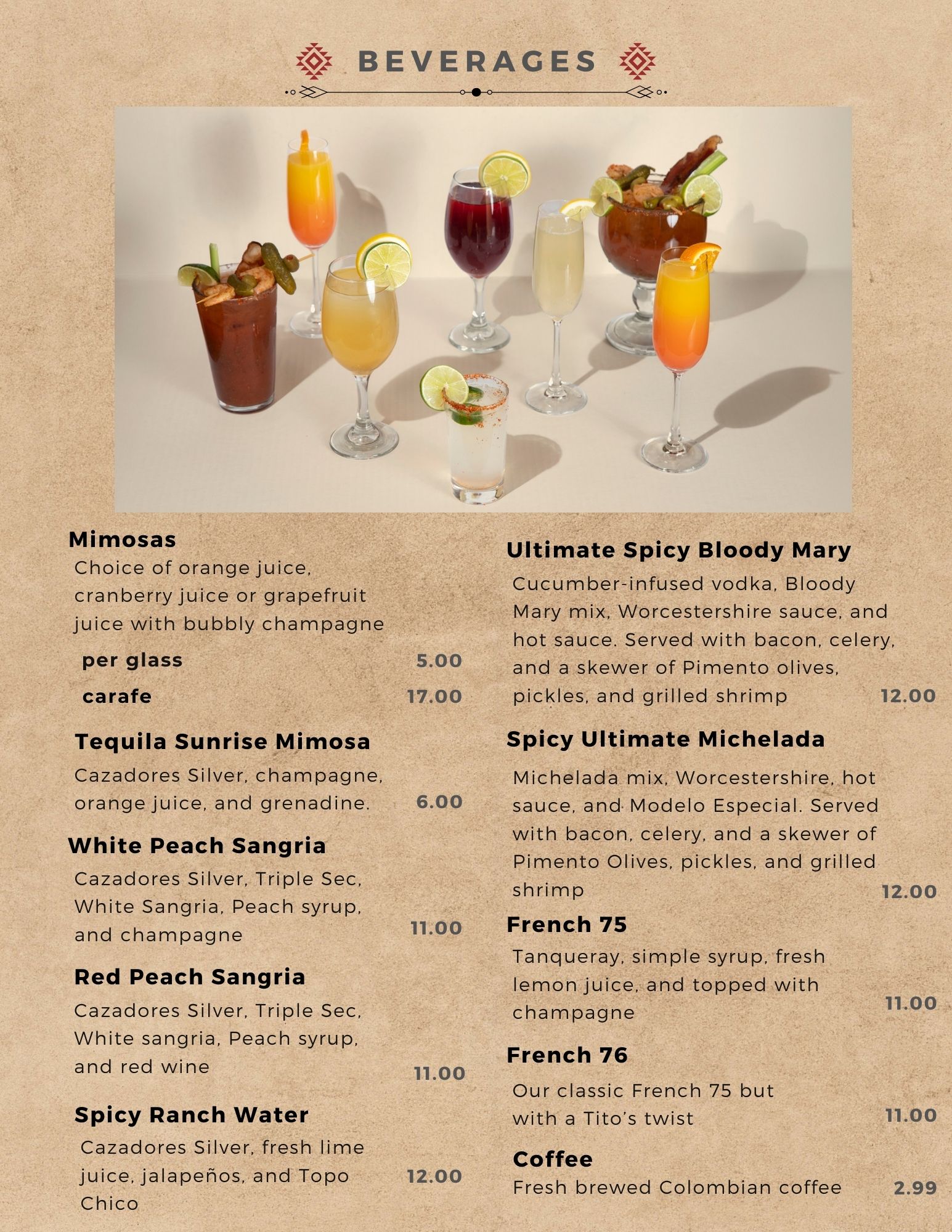 Weekend Brunch Drink Menu